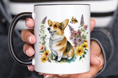 Watercolor Cute Corgi and Flowers PNG Clipart Product Image 3