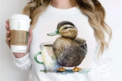 Watercolor Cute Mallard with a Cup PNG Clipart Product Image 3