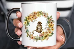 Watercolor Baby Monkey Flower Wreath PNG Clipart Product Image 3