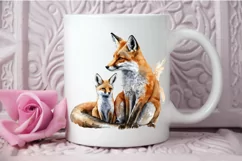 Watercolor Mom and Baby Fox PNG Clipart Product Image 3
