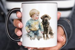 Watercolor Cute Baby Boy and Dog PNG Clipart Product Image 3