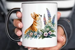 Watercolor Cute Corgi and Flowers PNG Clipart Product Image 3