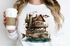 Watercolor Fishing Lodge PNG Clipart Product Image 3