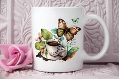 Watercolor Spring Coffee Butterfly PNG Clipart Product Image 3