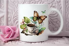 Watercolor Spring Coffee Butterfly PNG Clipart Product Image 3