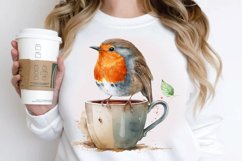 Watercolor Cute European Robin with a Cup PNG Clipart Product Image 3