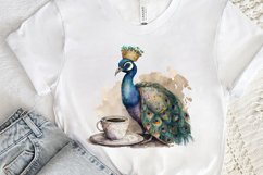 Watercolor Cute Indian Peafowl with a Cup PNG Clipart Product Image 3