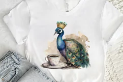 Watercolor Cute Indian Peafowl with a Cup PNG Clipart Product Image 3