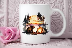 Watercolor Bear Camping at Sunset PNG Clipart Product Image 3