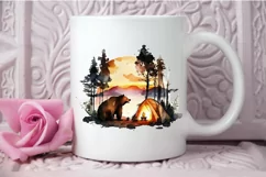 Watercolor Bear Camping at Sunset PNG Clipart Product Image 3