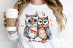 Watercolor Cute Couple Owl PNG Clipart Product Image 3