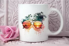 Watercolor Vintage Sunglasses Sunset PNG Clipart Product Image 3