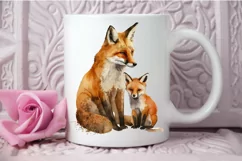 Watercolor Mom and Baby Fox PNG Clipart Product Image 3