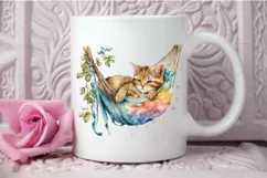 Watercolor Cute Cat in a Hammock PNG Clipart Product Image 3