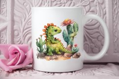 Watercolor Cute Dinosaur and Cactus PNG Clipart Product Image 3