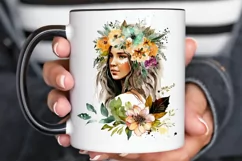 Watercolor Floral Boho Girl PNG Clipart Product Image 3