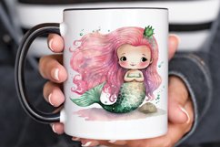 Watercolor Cute Pink Mermaid PNG Clipart Product Image 3