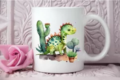 Watercolor Cute Dinosaur and Cactus PNG Clipart Product Image 3