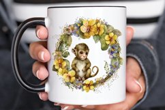 Watercolor Baby Monkey Flower Wreath PNG Clipart Product Image 3