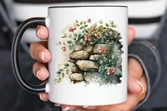 Watercolor Floral Stone Wall PNG Clipart Product Image 3