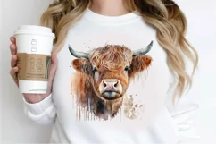 Watercolor Cute Highland Cow PNG Clipart Product Image 3