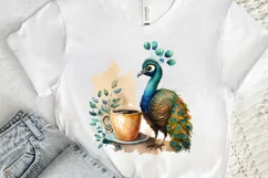 Watercolor Cute Indian Peafowl with a Cup PNG Clipart Product Image 3