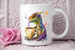 Watercolor Cute Dragon Drinking Coffee PNG Clipart Product Image 3