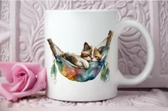 Watercolor Cute Cat in a Hammock PNG Clipart Product Image 3