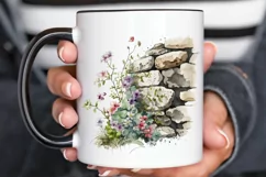 Watercolor Floral Stone Wall PNG Clipart Product Image 3