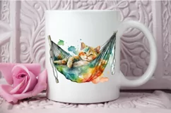 Watercolor Cute Cat in a Hammock PNG Clipart Product Image 3