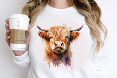 Watercolor Cute Highland Cow PNG Clipart Product Image 3
