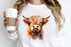 Watercolor Cute Highland Cow PNG Clipart Product Image 3