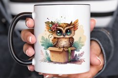 Watercolor Cute Owl Girl in Gift Box PNG Clipart Product Image 3