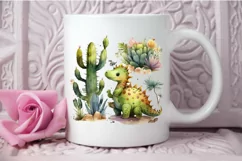 Watercolor Cute Dinosaur and Cactus PNG Clipart Product Image 3