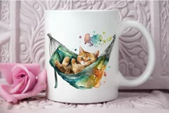 Watercolor Cute Cat in a Hammock PNG Clipart Product Image 3