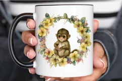 Watercolor Baby Monkey Flower Wreath PNG Clipart Product Image 3