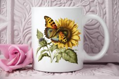 Watercolor Vintage Butterfly Sunflower PNG Clipart Product Image 3