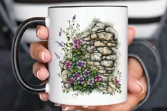 Watercolor Floral Stone Wall PNG Clipart Product Image 3