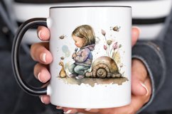 Watercolor Little Girl and Snails PNG Clipart Product Image 3