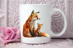 Watercolor Mom and Baby Fox PNG Clipart Product Image 3