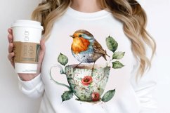 Watercolor Cute European Robin with a Cup PNG Clipart Product Image 3