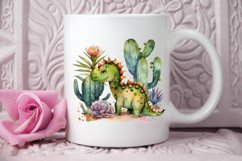 Watercolor Cute Dinosaur and Cactus PNG Clipart Product Image 3