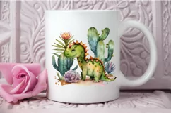 Watercolor Cute Dinosaur and Cactus PNG Clipart Product Image 3