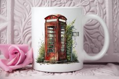 Watercolor Vintage Public Telephone Booth PNG Clipart Product Image 3
