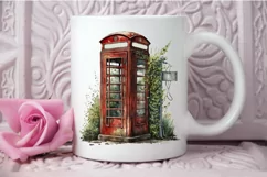 Watercolor Vintage Public Telephone Booth PNG Clipart Product Image 3
