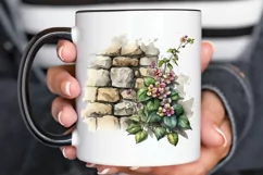 Watercolor Floral Stone Wall PNG Clipart Product Image 3