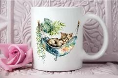 Watercolor Cute Cat in a Hammock PNG Clipart Product Image 3