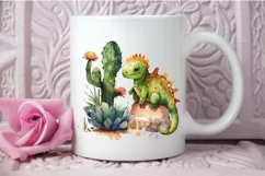 Watercolor Cute Dinosaur and Cactus PNG Clipart Product Image 3