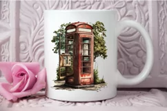 Watercolor Vintage Public Telephone Booth PNG Clipart Product Image 3