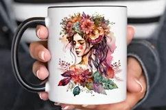 Watercolor Floral Boho Girl PNG Clipart Product Image 3